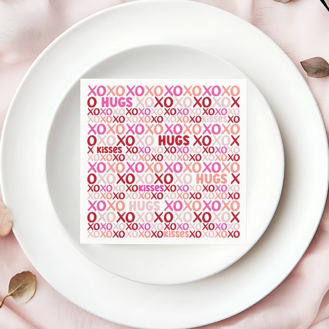 Servilleta De Papel XOXO Abrazos y besos Fiesta galentino rosado y roj (XOXO Hugs and Kisses Pink and Red Galentine Party Napkins)