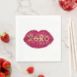Servilleta De Papel XOXO, Purpurina de oro de los labios rojos del bes