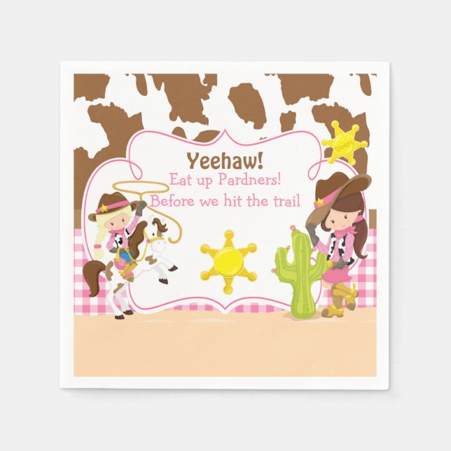 Servilleta De Papel Yeehaw Cowgirl Partido del Cumpleaños Occidental (Anverso)