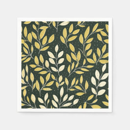 Servilleta De Papel Yellow and Cream Leafy Branches Pattern 