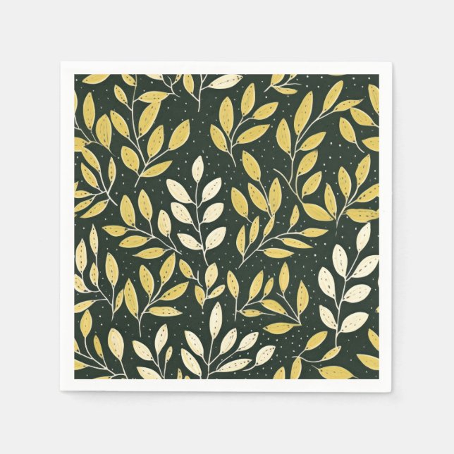 Servilleta De Papel Yellow and Cream Leafy Branches Pattern  (Anverso)