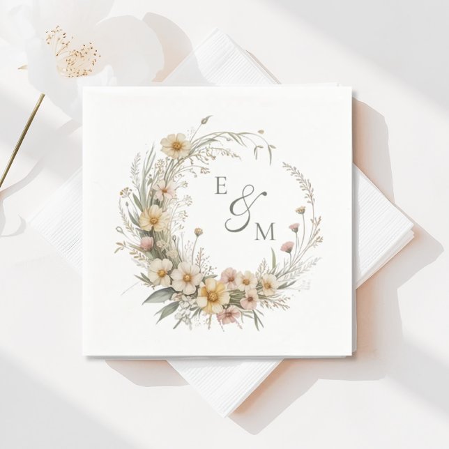 Servilleta De Papel Yellow and Sage Floral Wreath Wedding Napkin (Subido por el creador)