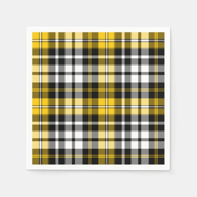 Servilleta De Papel Yellow Black White Plaid Tartan Pattern Design  (Anverso)