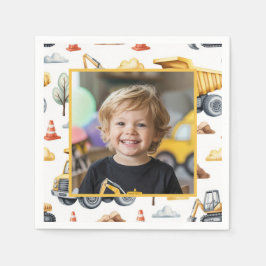Servilleta De Papel Yellow Construction Trucks Boy Birthday Photo 