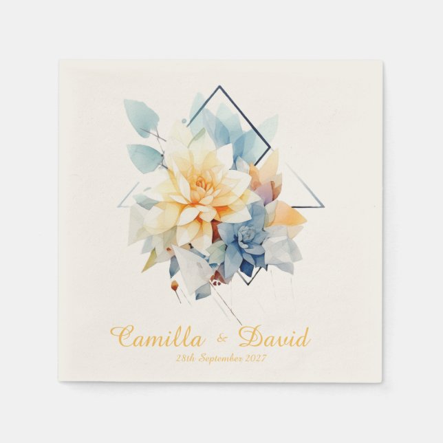 Servilleta De Papel Yellow Cub-Flower: Personalized Wedding Napkins (Anverso)