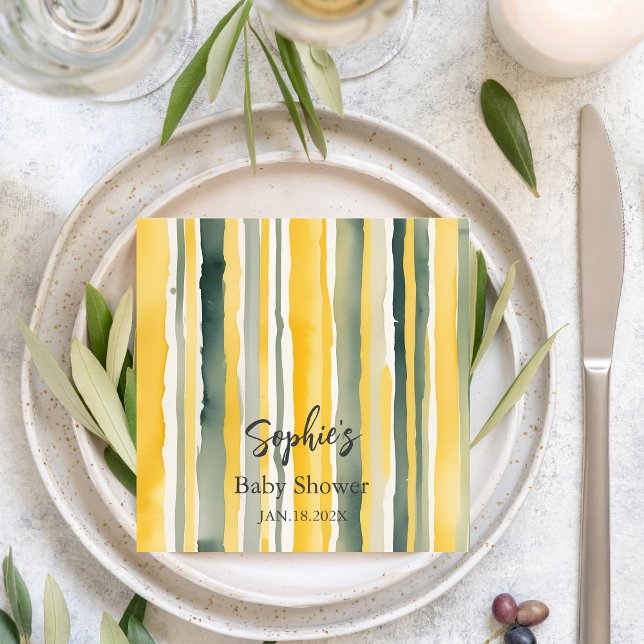 Servilleta De Papel Yellow Honey Stripe Baby Shower Napkins (Subido por el creador)