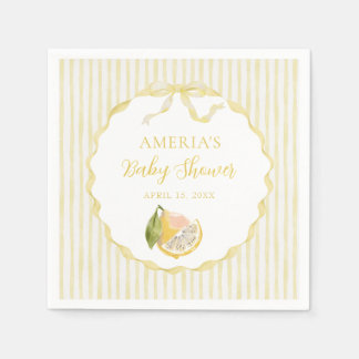 Servilleta De Papel Yellow Lemon Citrus Stripes Baby Shower 