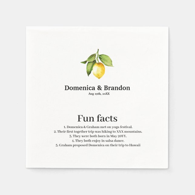 Servilleta De Papel Yellow Lemon Wedding Fun Facts Napkins (Anverso)