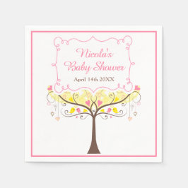 Servilleta De Papel yellow Pink Floral Bird Baby Shower 