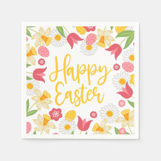 Servilleta De Papel Yellow Red Floral Spring Easter