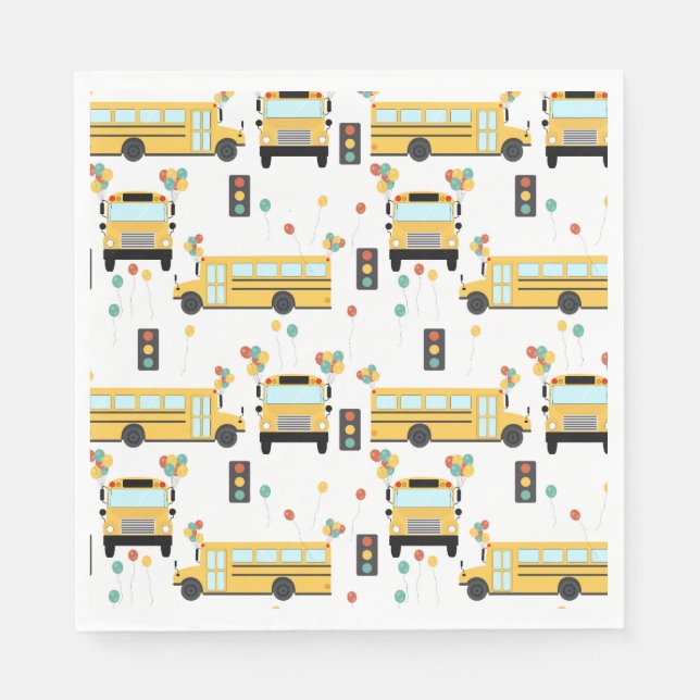 Servilleta De Papel Yellow School Bus Kids Birthday Party (Anverso)