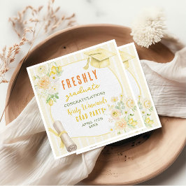 Servilleta De Papel Yellow Stripes Lemons and Flowers Graduation