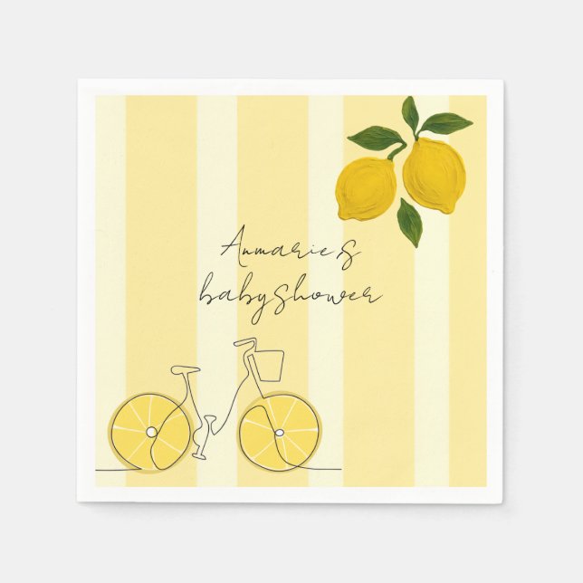 Servilleta De Papel Yellow Stripes Lemons Baby Shower (Anverso)