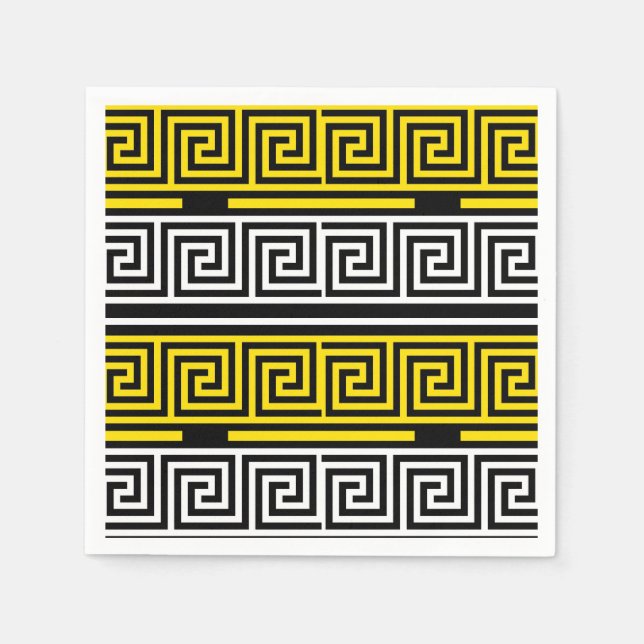 Servilleta De Papel Yellow White Black Greek Key Fret Pattern Design  (Anverso)