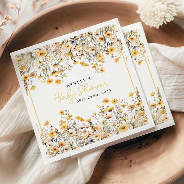 Servilleta De Papel Yellow Wildflower Boho Watercolor Baby Shower (Subido por el creador)