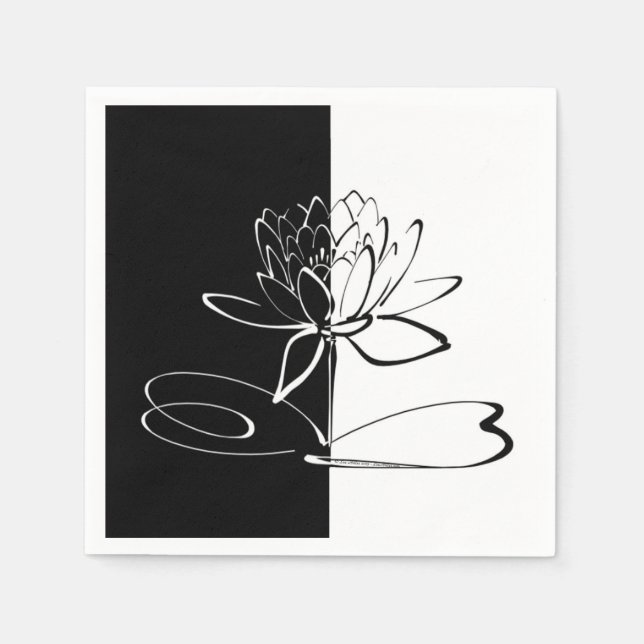 Servilleta De Papel Yin Yang Black White Lotus Blossom (Anverso)