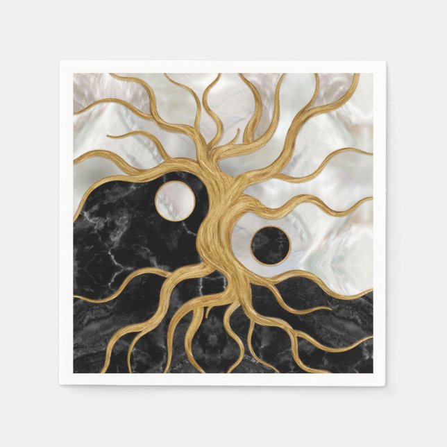 Servilleta De Papel Yin Yang Tree - Marbles y oro (Anverso)