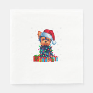 Servilleta De Papel Yorkie Dog Ugly Xmas ilumina Santa Hat Yorkie Dog 