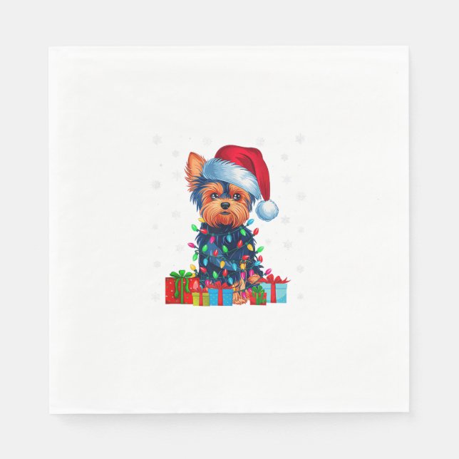 Servilleta De Papel Yorkie Dog Ugly Xmas ilumina Santa Hat Yorkie Dog  (Anverso)