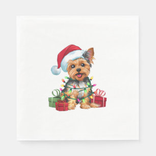 Servilleta De Papel Yorkie Xmas iluminando Santa Hat Yorkie Dog Christ