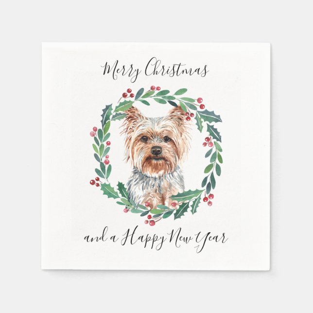 Servilleta De Papel Yorkshire Terrier Elegant Dog Feliz Navidad (Anverso)