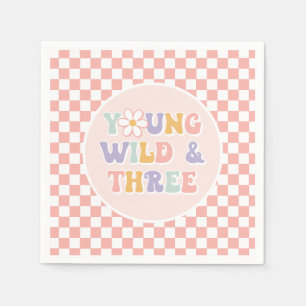 Servilleta De Papel Young Wild Three Groovy Pink Daisy Checker