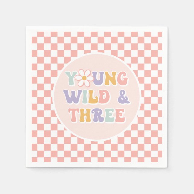 Servilleta De Papel Young Wild Three Groovy Pink Daisy Checker (Anverso)
