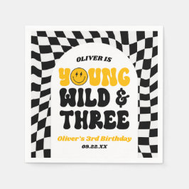 Servilleta De Papel Young Wild & Three Retro Third 3rd Birthday Party