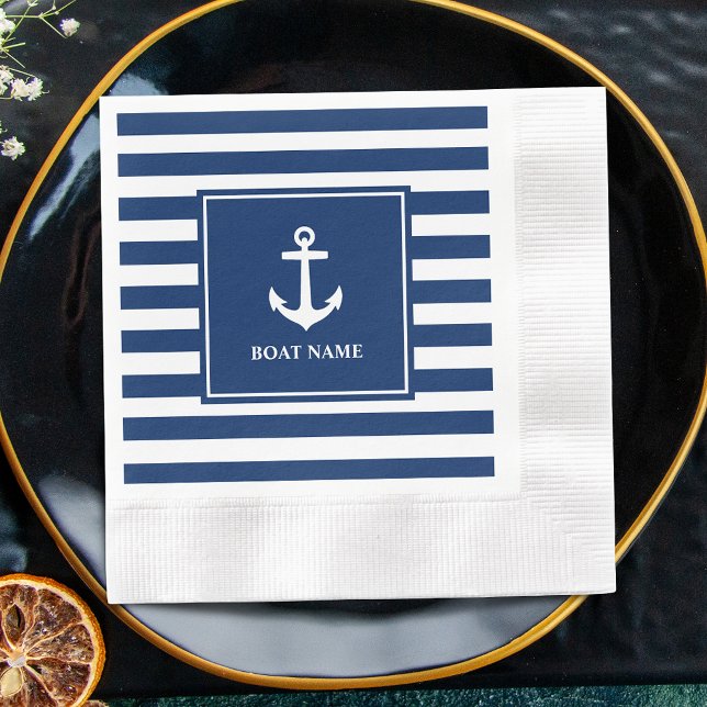 Servilleta De Papel Your Boat Name Anchor Blue Stripes Cocktail (Subido por el creador)