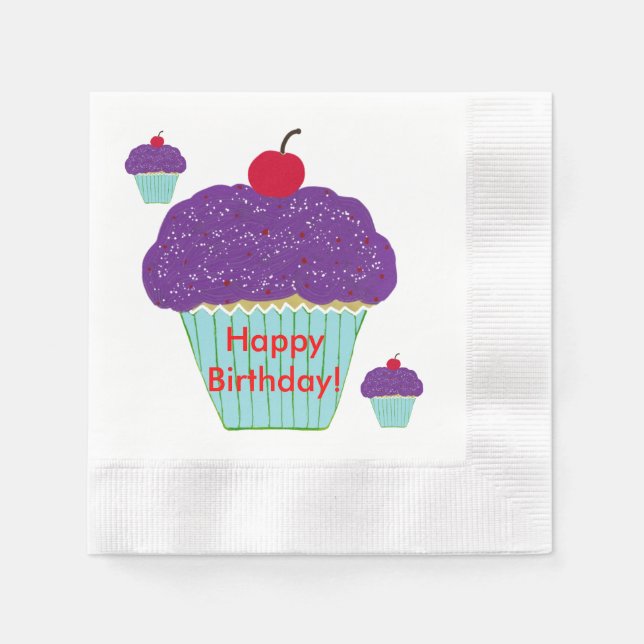 Servilleta De Papel Yummy Purple Frosting Tortas de cerezo Cumpleaños (Anverso)