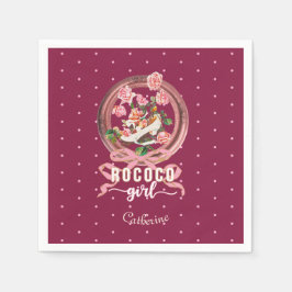 Servilleta De Papel Zapatilla Rosa Rococó Cute Girly Rosas Lazo Nombre