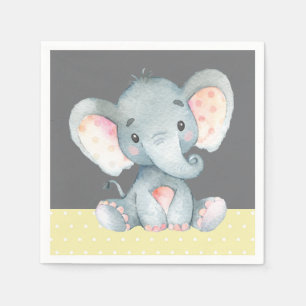 Servilleta De Papel Zapatillas elefantes Baby Shower amarillas y grise