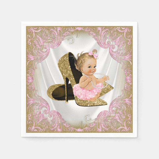 Servilleta De Papel Zapato de tacón alto de oro rosa Perla Niña Baby S (Anverso)