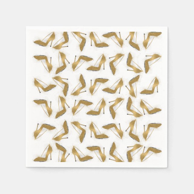 Servilleta De Papel Zapatos de tacón alto de purpurina de oro de moda  (Anverso)