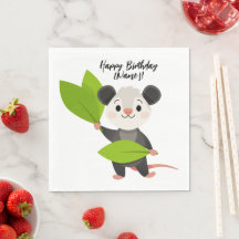 Zarigüeya Adorable Hojas Verdes & Feliz Cumpleaños