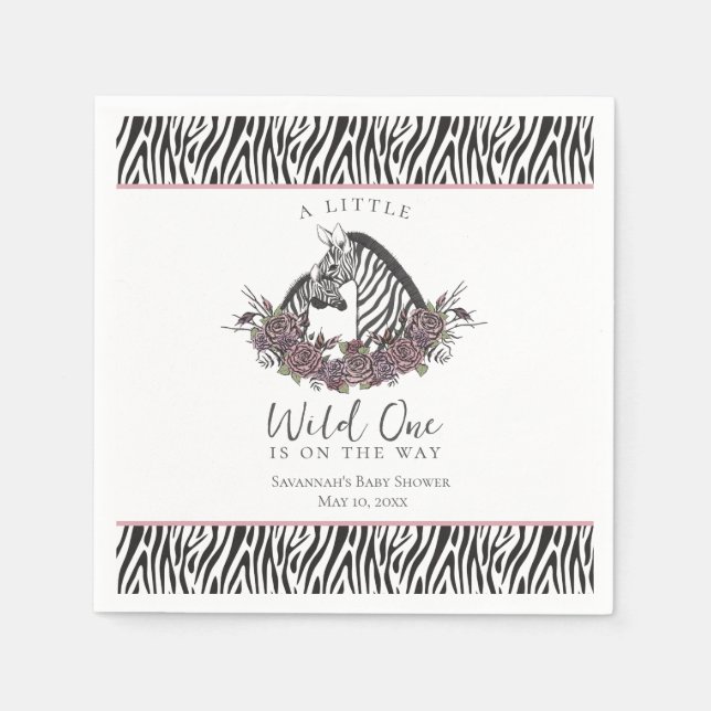 Servilleta De Papel Zebra Baby Shower Little Wild One Party (Anverso)