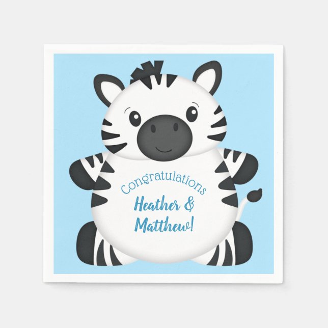 Servilleta De Papel Zebra Baby Shower Safari Blue Boy (Anverso)
