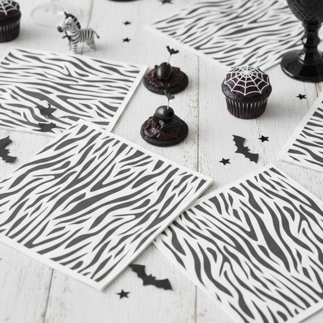 Servilleta De Papel Zebra Print Black and White Party  (Modern Black and White Zebra Print Paper Napkins for Wild One, Jungle, Safari, Zoo or Gothic Party)