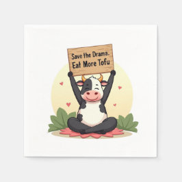 Servilleta De Papel Zen Cow Protest – Save the Drama, Eat More Tofu