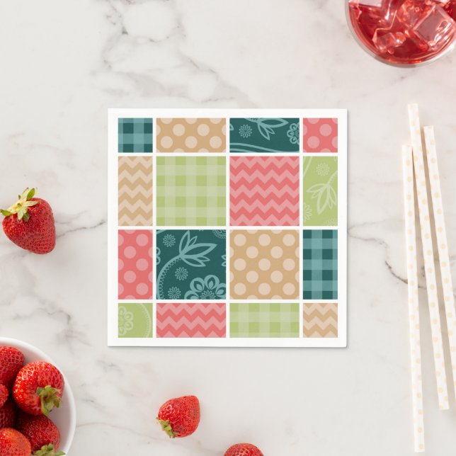 Servilleta De Papel Zigzag, Chevron, Gingham, Puertos Polka, Patchwork (In situ)