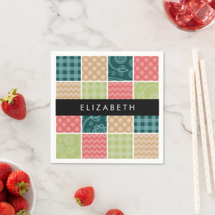 Servilleta De Papel Zigzag, Chevron, Gingham, Puntos Polka, Tu Nombre