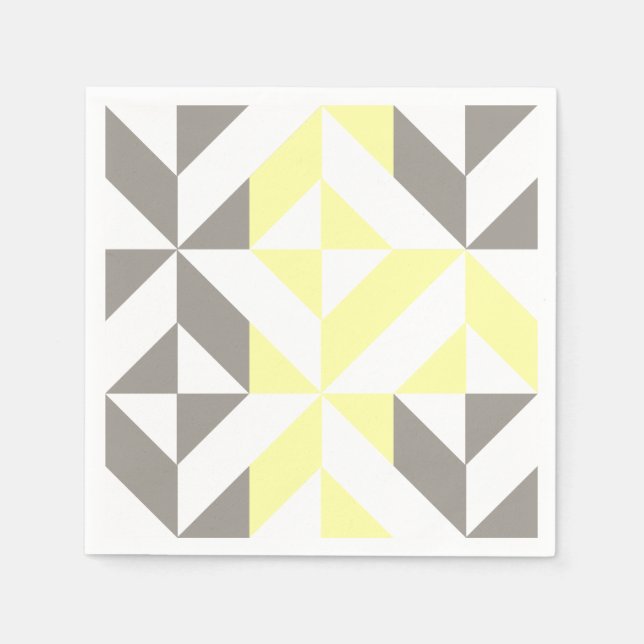 Servilleta De Papel ZigZag geométrico amarillo y plateado (Anverso)