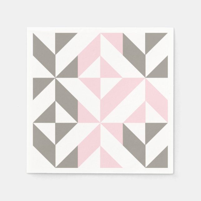 Servilleta De Papel ZigZag geométrico rosa y plateado (Anverso)