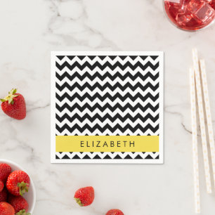 Servilleta De Papel Zigzag negro y blanco, patrón de cheurón, nombre