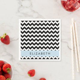 Servilleta De Papel Zigzag negro y blanco, patrón de cheurón, nombre