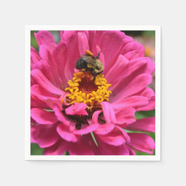 Servilleta De Papel Zinnia rosa y abeja de burbujas (Anverso)