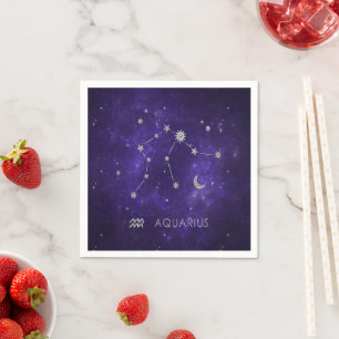Servilleta De Papel Zodiac Purple Aquarius Horoscopio astrológico