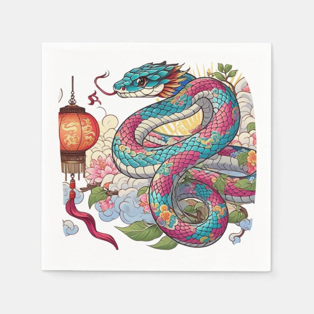 Servilleta De Papel Zodiaco chino: La sagaz serpiente (Anverso)