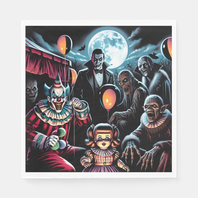 Servilleta De Papel Zombie, Payaso, Vampiro y Muñeca Embrujada Hallowe (Anverso)