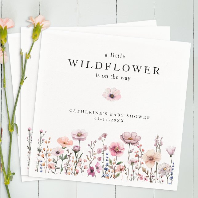 Servilleta De Papel Zonas Baby Shower de flores silvestres blandas ros (Wildflower Napkins)